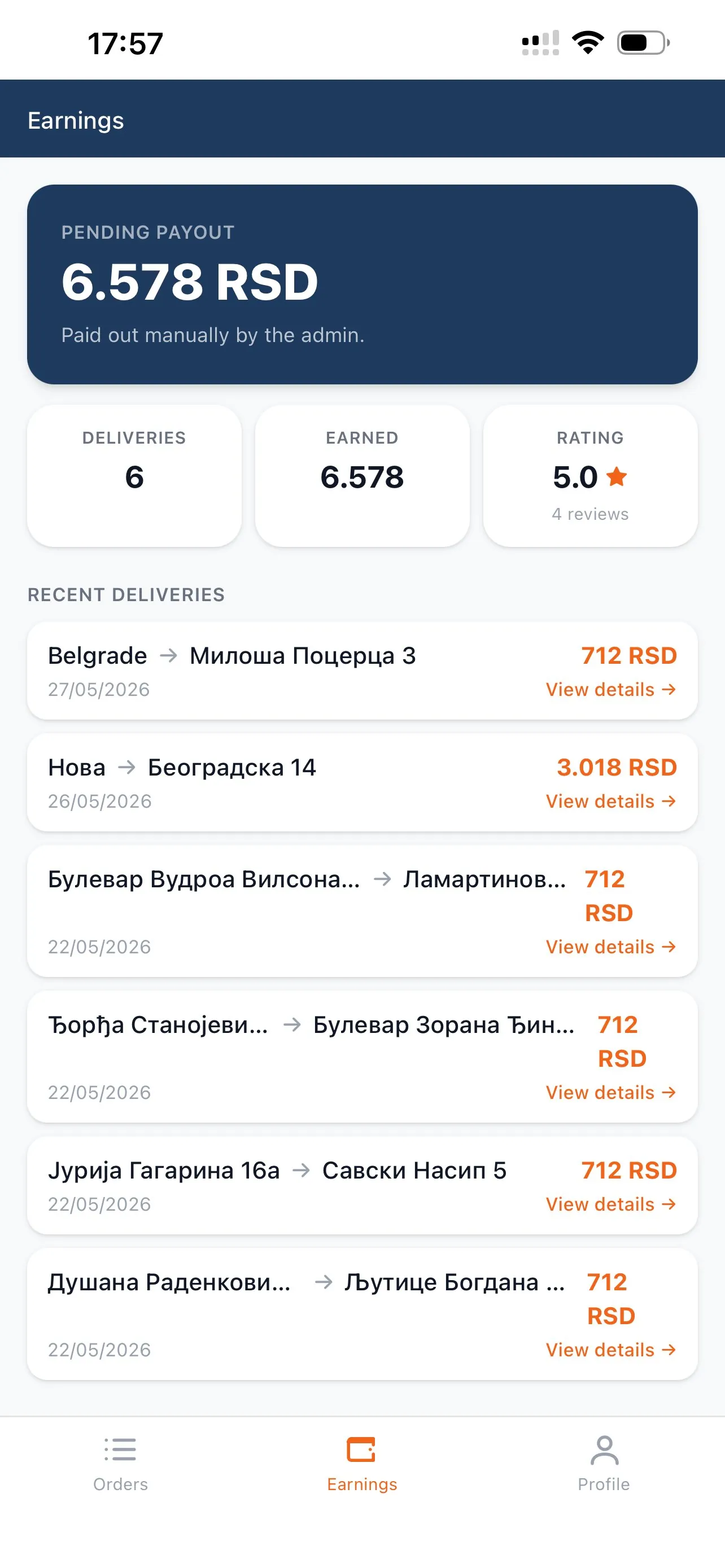 ZURO GO — courier earnings
